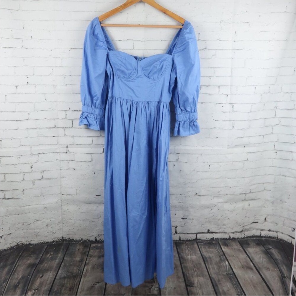 New Forever21 Blue Puff-Sleeve Midi Dress - Picture 6 of 9